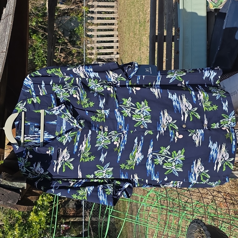NWT Men's 3X George Polo Camp Shirt Navy Beach Island Palm Trees Button Down